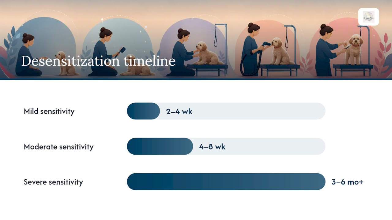 Diagram of dog grooming desensitization steps