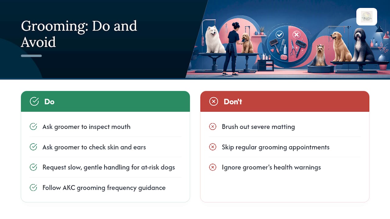 What veterinary and breed authorities say about grooming and health — overview diagram