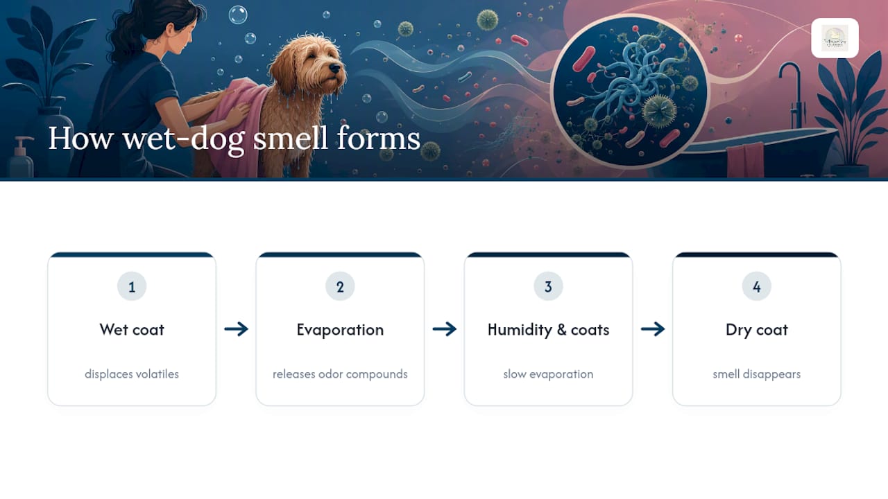 How moisture creates temporary wet-dog smell
