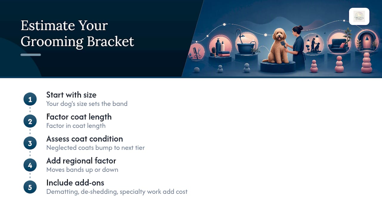 Diagram showing doodle grooming price ranges by size and service factors